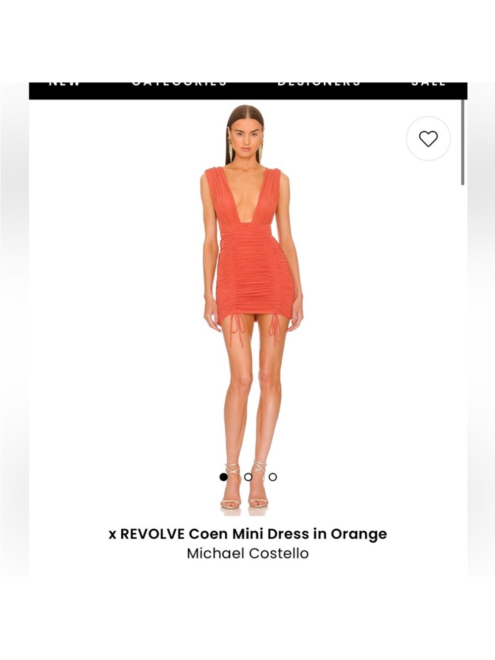 Michael Costello Orange Ruched V-Neck Mini Dress